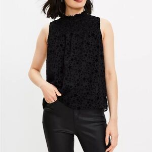 XXS LOFT Petite Star Smocked Mock Neck Shell